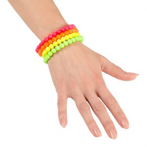 80er Jahre Perlenarmband Set in neongrün neonorange neongelb neonpink neonbunt
