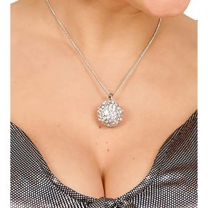 80er Jahre Discokugel Halskette mit Anhänger Strassoptik silber