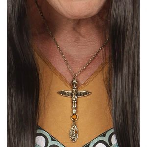Hippie / Indianer Halskette mit Anhänger in Messing Optik gold-braun