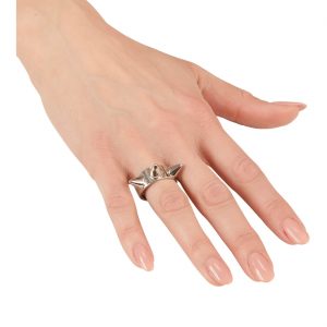 Punk Rocker Nietenring mit Stachelnieten 3 Spitzen silber