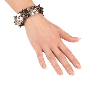 Punk Rocker Nietenarmband mit Stachelnieten elastisch altsilber silber
