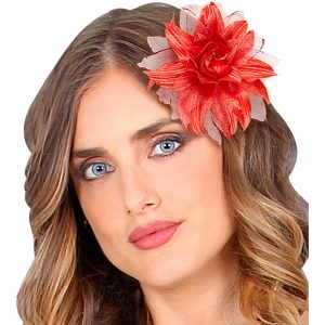 Hawaii / Blumen Haarclip mit Blume tropische Textilblume mit Glitzer rot