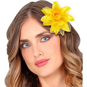 Hawaii / Blumen Haarclip mit Blume tropische Textilblume mit Glitzer gelb