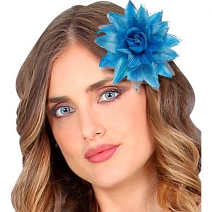 Hawaii / Blumen Haarclip mit Blume tropische Textilblume mit Glitzer türkis