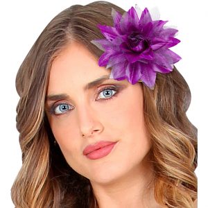 Hawaii / Blumen Haarclip mit Blume tropische Textilblume mit Glitzer lila