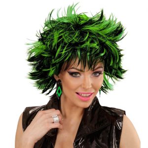 Perücke kurz glatt Steamy Kurzhaarfrisur strubbelig mit Pony und Strähnen zweifarbig schwarz-grün