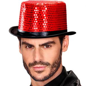 Show / Saloon Zylinderhut mit Pailletten Classic rot-schwarz