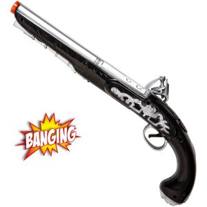 Piraten Pistole mit Licht und Sound Dekopistole 35cm schwarz-silber