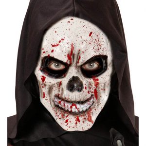 Schädel bleich Latexmaske blutig aus Schaumlatex weiß-rot