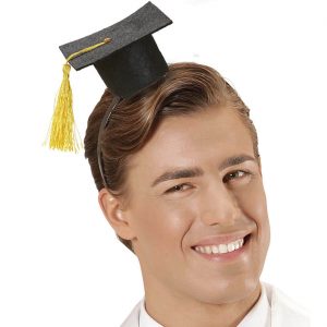 Schüler Abschlussklasse Minihut auf Haarreif Akademiker Professorenhut mit Quaste schwarz