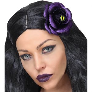 Blume Rose verdorben Deko Accessoire / Haarclip mit Katzenauge lila-gelb