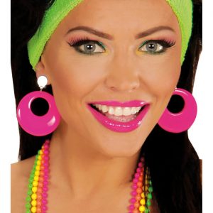 80er Jahre Ohrringe aus Kusntstoff rund an Clipsverschluss neonpink