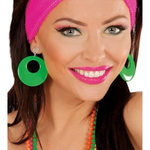 80er Jahre Ohrringe aus Kusntstoff rund an Clipsverschluss neongrün