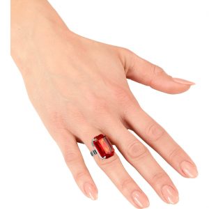 Edelleute Vintage / Gothic Ring mit Stein eckige Form verstellbar silber-rot
