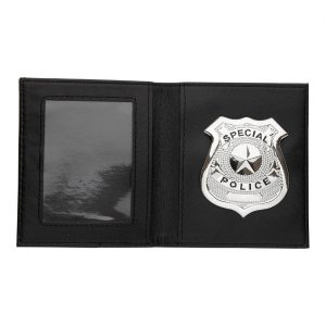 Polizei Brosche Abzeichen Brieftasche Polizeimarke Special Police silber-schwarz