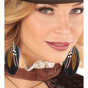 Hippie / Indianer Ohrringe Ohrhänger für Ohrlöcher mit Federn auch für Steampunk braun