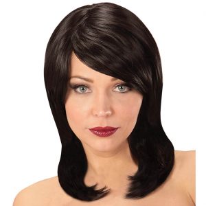 Perücke lang glatt Dream Hair Megan Langhaarfrisur gestuft mit Seitenscheitel und schrägem Pony einfarbig schwarz