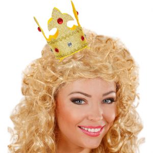 Königinnen Königs Krone Diadem Haarreif Glitzer mit Steinen gold-rot