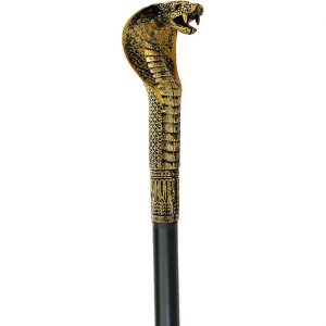 Show Gentleman / Schlange Spazierstock mit Cobrakopf aus Kunststoff zerlegbar schwarz-gold