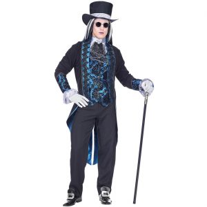 Vampir / Edelherr Gothic Kostüm Anzug Viktorianischer Vampir Jacke mit Weste und Hut schwarz-blau