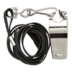 Sport Fan Instrument Trillerpfeige aus Metall mit Band silber-schwarz