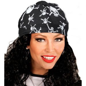 Schädel gekreuzte Knochen / Punk Kopftuch geknotet schwarz-weiß