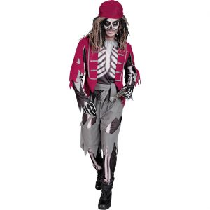 Skelett Pirat Kostüm Anzug mit Gehrock dunkelrot-schwarz