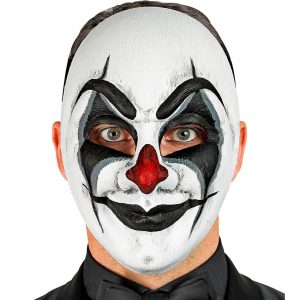Böser Clown Gesichtsmaske COMMEDIA DELL ARTE Deluxe mit roter Nase schwarz-weiß