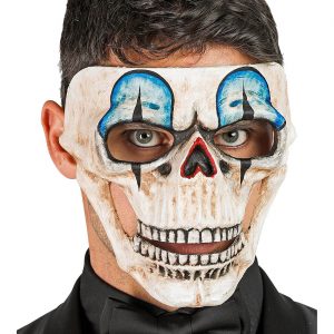 Böser Clown Gesichtsmaske COMMEDIA DELL ARTE Deluxe Schädel Totenkopf Clownmaske beige-blau