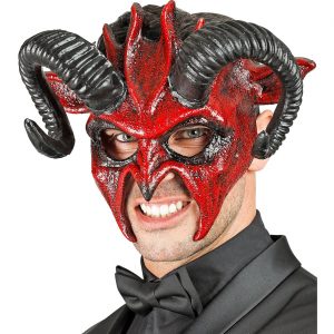 Teufel / Dämon Dominomaske mit Hörnern Halbmaske COMMEDIA DELL ARTE Deluxe Teufelsmaske rot-schwarz
