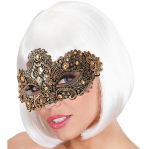 Edle venezianische Dominomaske Halbmaske mit Spitzenstoffbezug kupfer