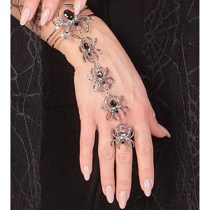 Spinnen Armband mit Ring Manolette Armspange Handrückenschmuck mit Steinen schwarz-silber