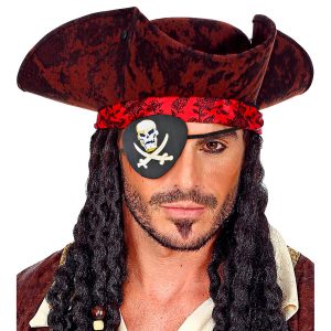 Piraten Augenklappe mit Totenkopf und gekreutzten Schwertern schwarz-beige