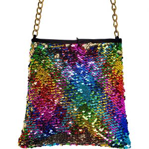 Show / Festival Handtasche Umhängetasche mit Pailletten und Kettentrageriemen regenbogen