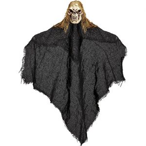 Skelett Tod Deko Hängefigur mit Textiltuch als Körper 50cm schwarz-beige