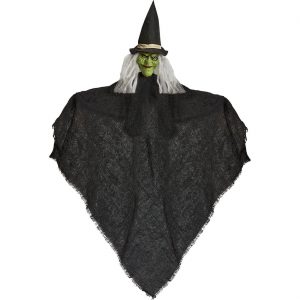 Hexe Deko Hängefigur mit Textiltuch als Körper 50cm schwarz-grün