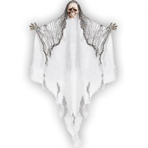 Skelett bleich Deko Hängefigur mit Textiltuch als Körper 61cm weiß-grau