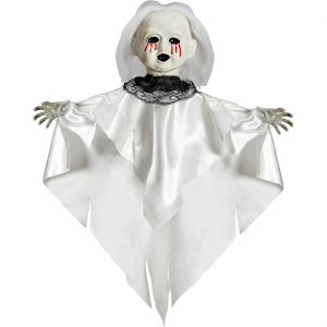 Killerpuppe Deko Hängefigur mit Textiltuch als Körper blutende Augen 50cm CREEPY DOLL weiß-rot