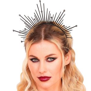 Gladiatorin / Göttin Krone Diadem Haarreif Heiligenschein aus Metall mit Strasssteinen schwarz