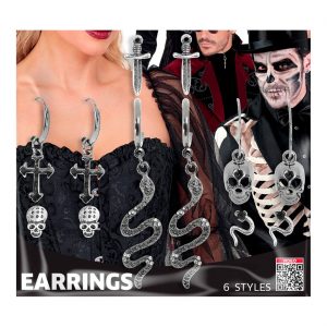 Gruselige Halloween Ohrringe Set verschiedene Motive Stecker und Hänger für Ohrlöcher silber-schwarz