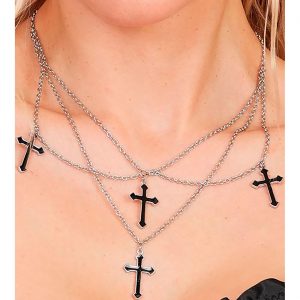 Kreuz Halskette Collier elegant schwarz-silber
