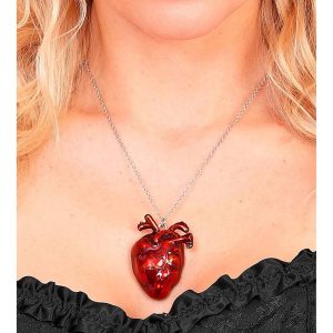 Blutiges Körperteil Herz Halskette mit Anhänger fleischig trotzdem elegant rot-silber