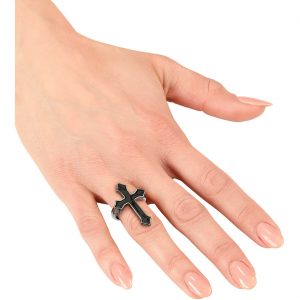 Kreuz Ring elegant schwarz-silber