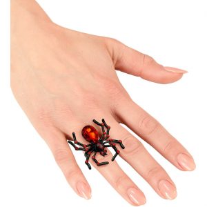 Spinnen Ring mit Stein schwarz-rot