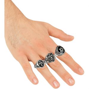 Gruselige Halloween Ringe Set verschiedene Motive silber-schwarz