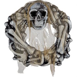 Skelett Teile bleich Dekohängeartikel Türkranz mit Schädel und Knochen 50cm beige-grau