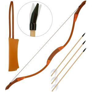 Indianer / Afrikaner Pfeil und Bogen mit drei Pfeilen Köcher auch für Mittelalter 100cm Deluxe braun-beige