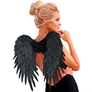 Gefallener Engel Federflügel mit strahlenförmigen Enden faltbar 50x50cm mit Haltebändern schwarz