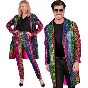 Superstars Pimp Leo Kostüm Mantel mit Pailletten in Regenbogenfarben bunt