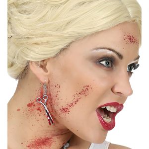 Blutiges Werkzeug Ohrringe mit Scheren silber-rot